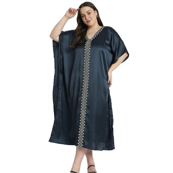 Gypsie Blu Long Satin Caftan Nighty Plus Dress Evening Wear Party Maxi Dresses - Picture 2 of 6